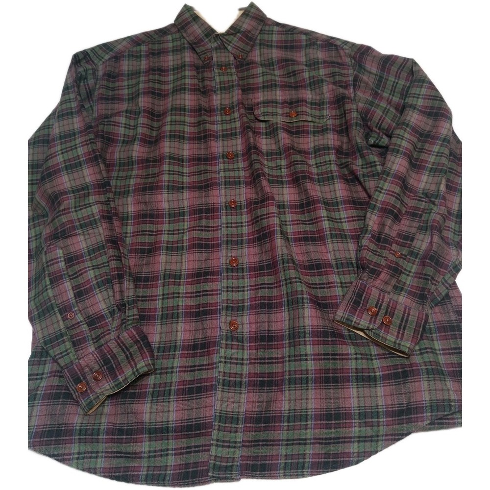Orvis Plaid Button Down Shirt Mens Medium Green Red Flannel Cotton Outdoor Class
